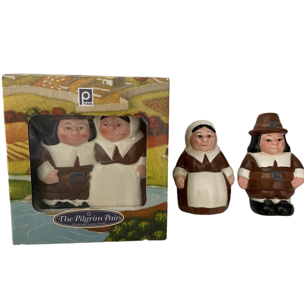 Thanksgiving Salt & Pepper Shakers Napkin Holder The Pilgrim Pair Publix